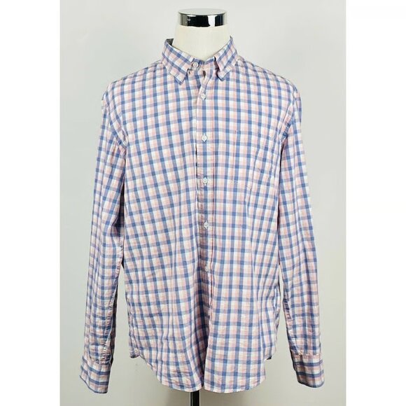 J.Crew Large Slim Fit Flex Washed Shirt Cotton Blend Pink Blue Checker - Picture 2 of 4